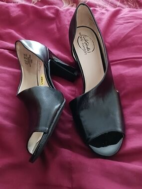 Life Stride Black Open-Toe Mid Heel Pumps - Caren- Simply Comfort